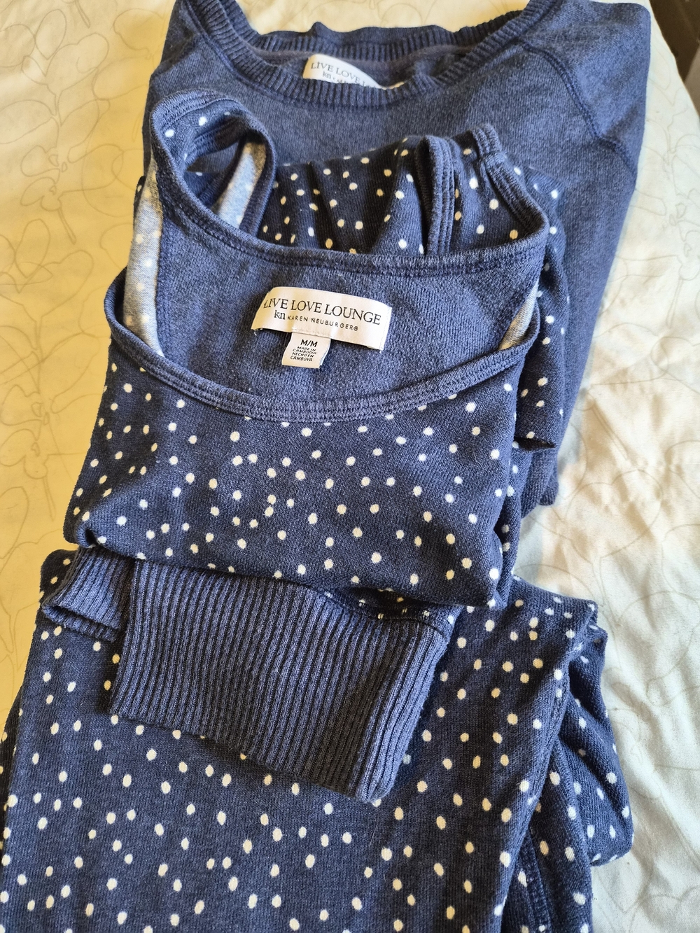 Karen Neuburger Live Love Lounge - Navy & White Polka Dots M Pajama 3 Piece Set